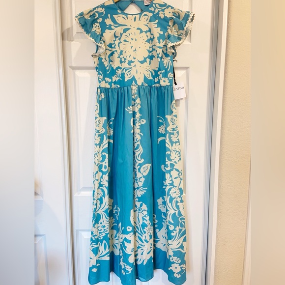 NWT $999 Rred Valentino Ruffled floral-print cotton-broadcloth midi dress - Picture 4 of 8